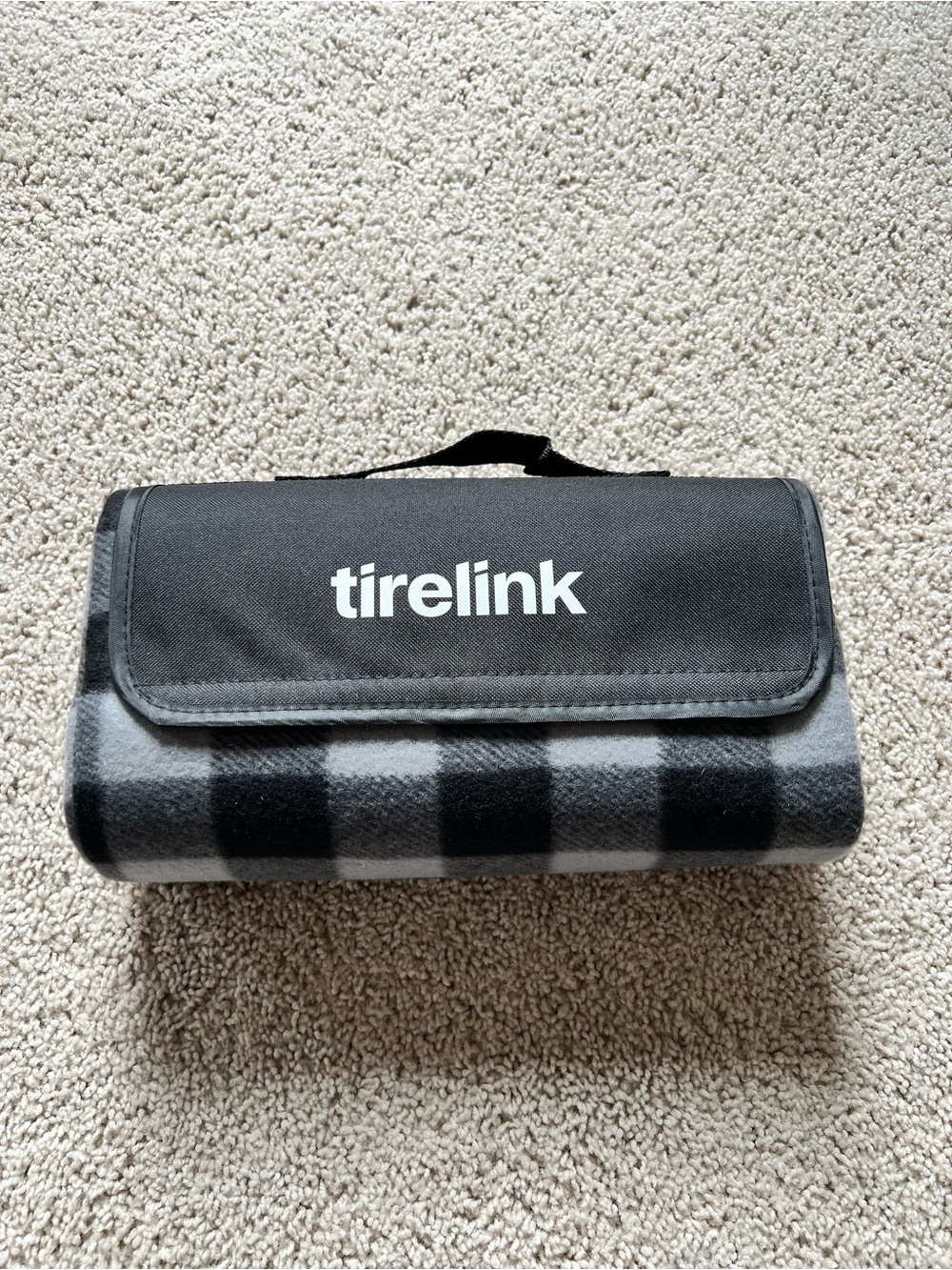 Foldable Gray Plaid Travel Blanket with Carry Handle